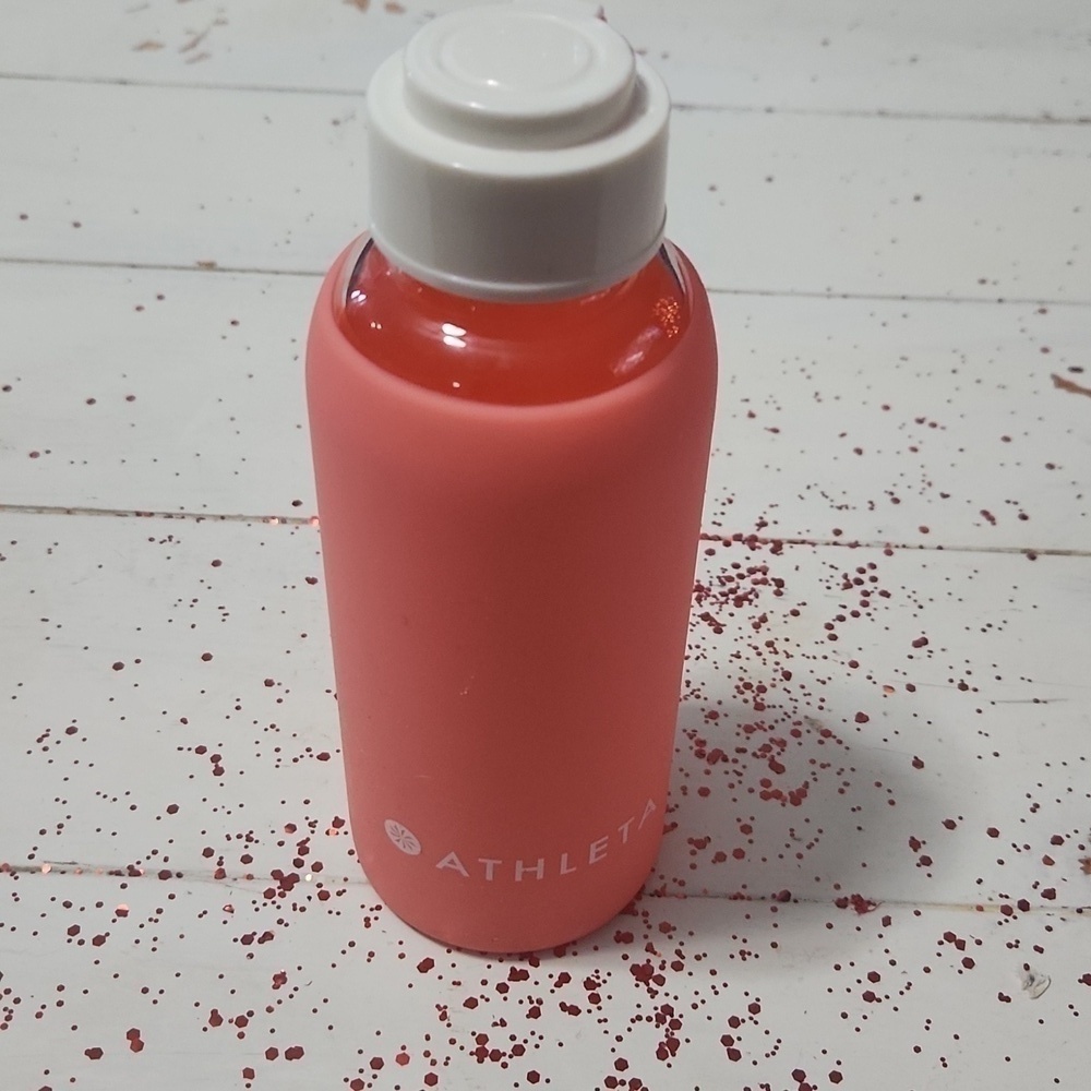 Athleta Glass Reusable Water Bottle, Pink Silicone Cover NEW